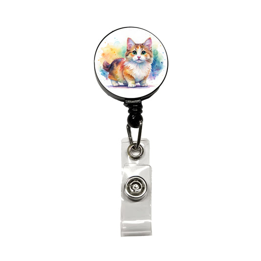 Munchkin Cat Watercolor Style Retractable ID Key Card Name Tag Badge Holder with Clip