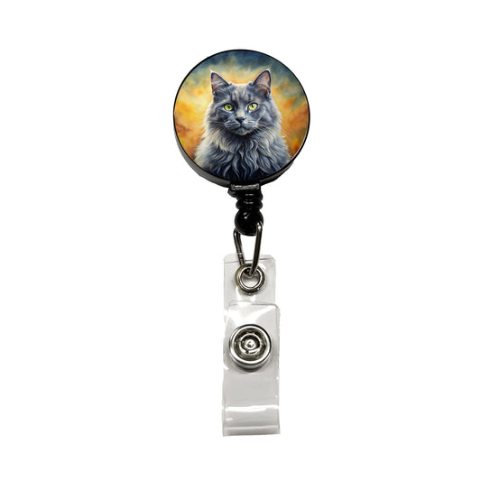 Nebelung Cat Illustration Retractable ID Key Card Name Tag Badge Holder with Clip