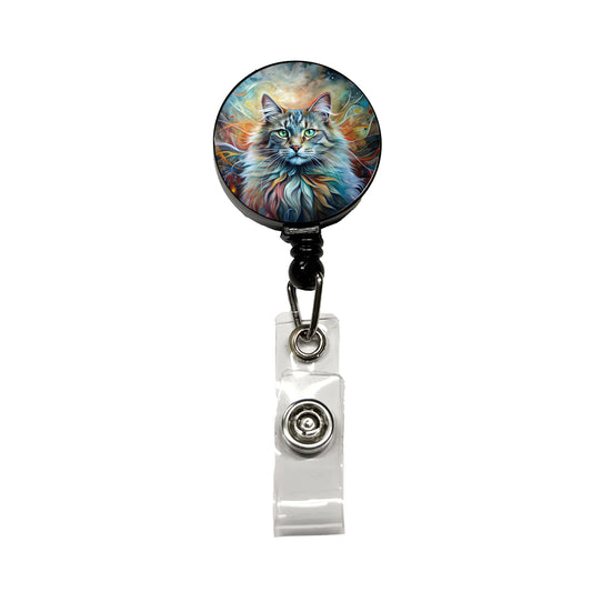 Norwegian Forest Cat Abstract Art Retractable ID Key Card Name Tag Badge Holder with Clip