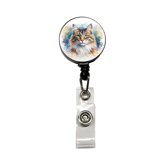 Norwegian Forest Cat Watercolor Style Retractable ID Key Card Name Tag Badge Holder with Clip