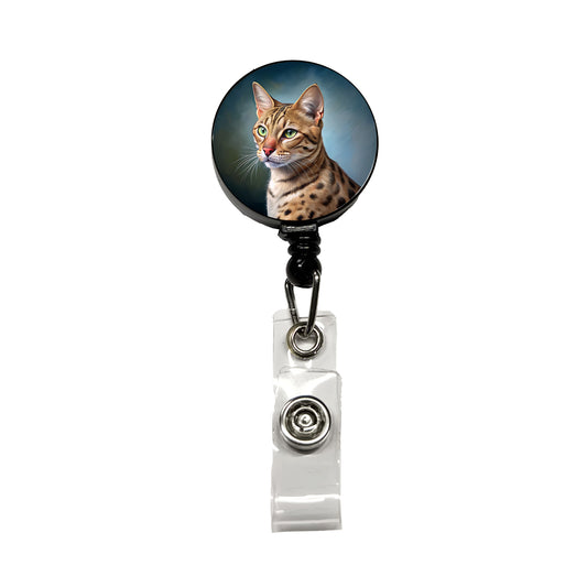 Ocicat Cat Illustration Retractable ID Key Card Name Tag Badge Holder with Clip