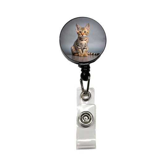 Ocicat Cat Kitten Photo Retractable ID Key Card Name Tag Badge Holder with Clip