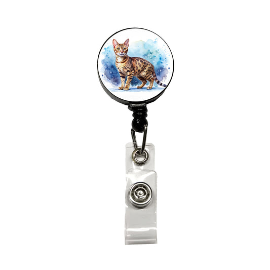 Ocicat Cat Watercolor Style Retractable ID Key Card Name Tag Badge Holder with Clip