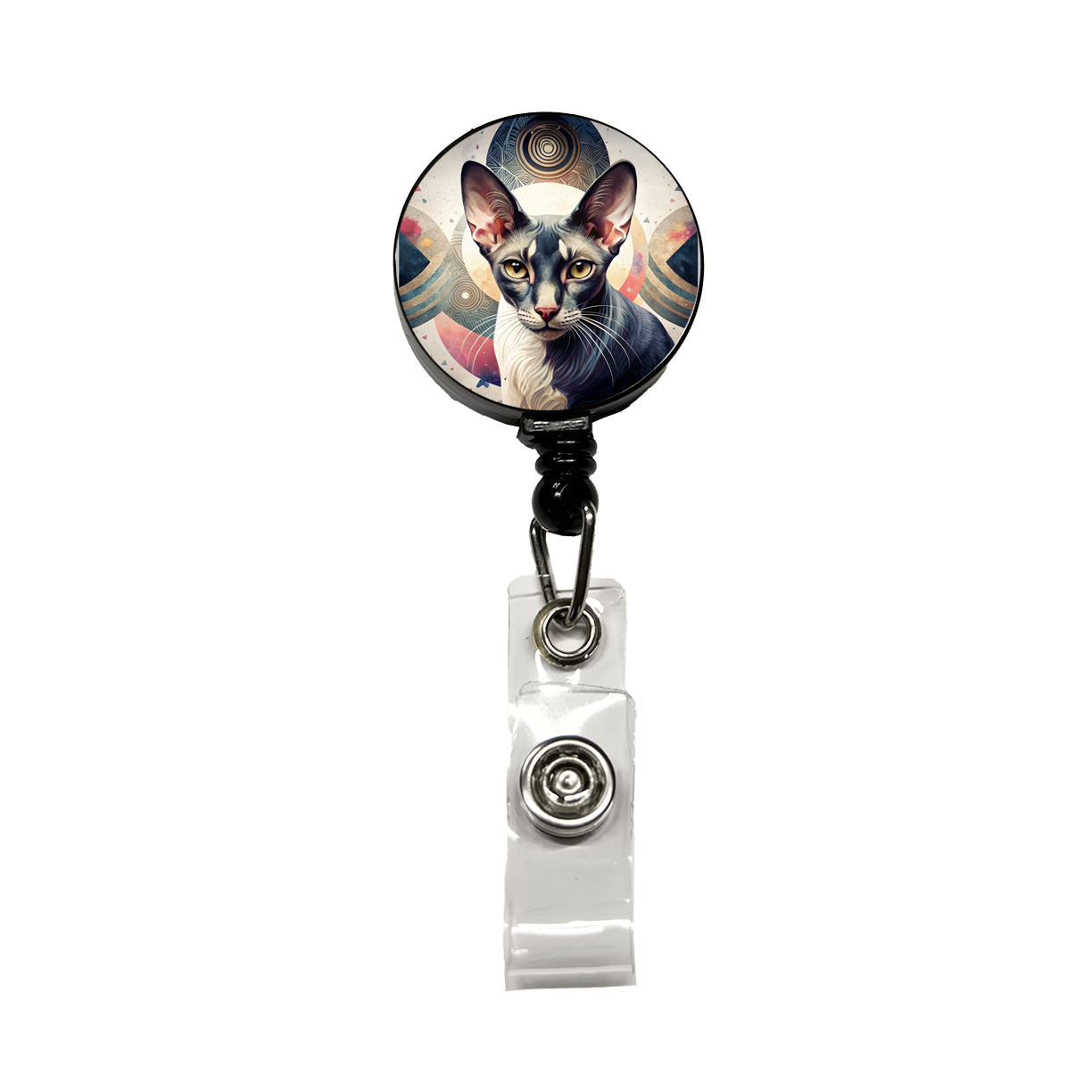 Oriental Shorthair Black White Cat Abstract Art Retractable ID Key Card Name Tag Badge Holder with Clip