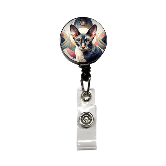 Oriental Shorthair Black White Cat Abstract Art Retractable ID Key Card Name Tag Badge Holder with Clip