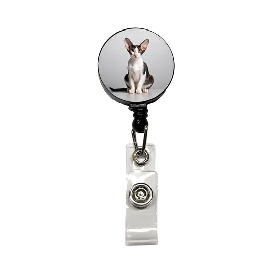 Oriental Shorthair Black White Cat Photo Retractable ID Key Card Name Tag Badge Holder with Clip