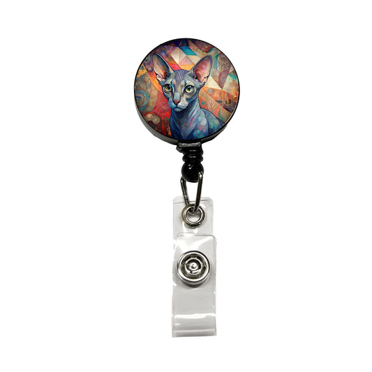 Oriental Shorthair Cat Abstract Art Retractable ID Key Card Name Tag Badge Holder with Clip
