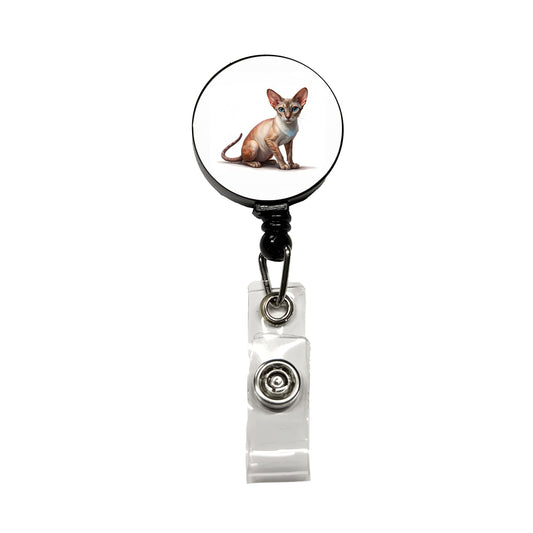 Oriental Shorthair Cat Illustration Retractable ID Key Card Name Tag Badge Holder with Clip