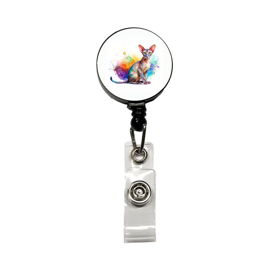 Oriental Shorthair Cat Watercolor Style Retractable ID Key Card Name Tag Badge Holder with Clip