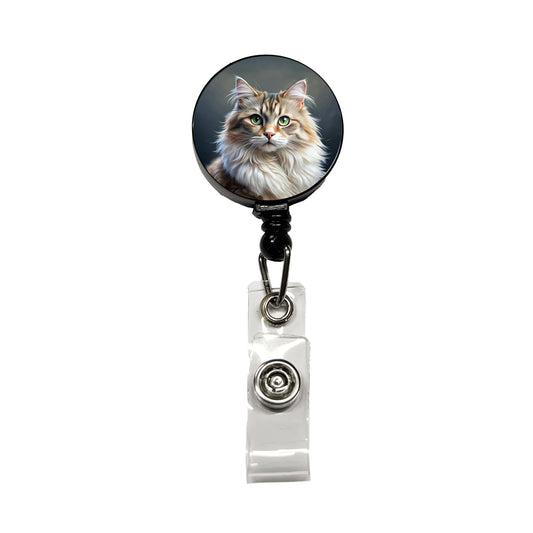 Ragamuffin Cat Illustration Retractable ID Key Card Name Tag Badge Holder with Clip