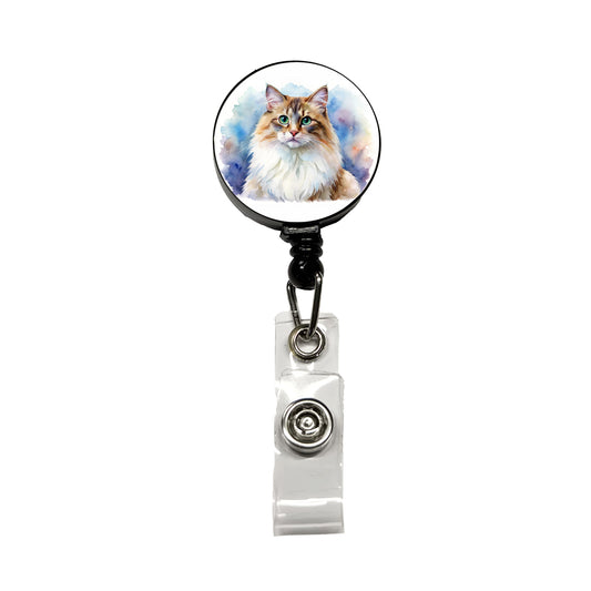 Ragamuffin Cat Watercolor Style Retractable ID Key Card Name Tag Badge Holder with Clip