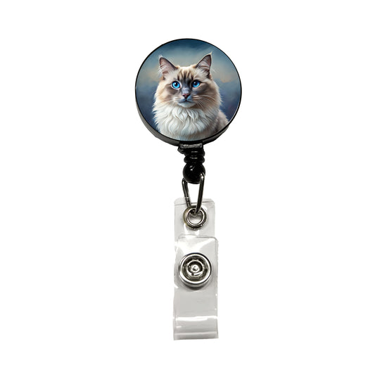 Ragdoll Cat Illustration Retractable ID Key Card Name Tag Badge Holder with Clip