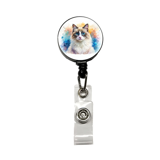 Ragdoll Cat Watercolor Style Retractable ID Key Card Name Tag Badge Holder with Clip