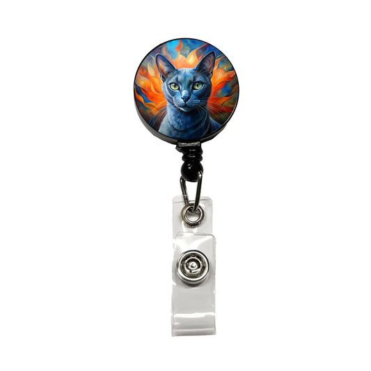 Russian Blue Cat Abstract Art Retractable ID Key Card Name Tag Badge Holder with Clip