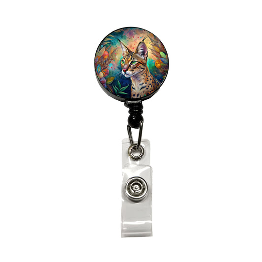 Savannah Cat Abstract Art Retractable ID Key Card Name Tag Badge Holder with Clip