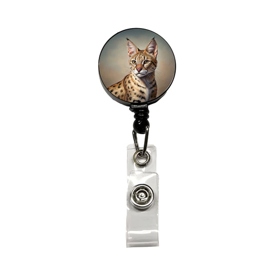 Savannah Cat Illustration Retractable ID Key Card Name Tag Badge Holder with Clip