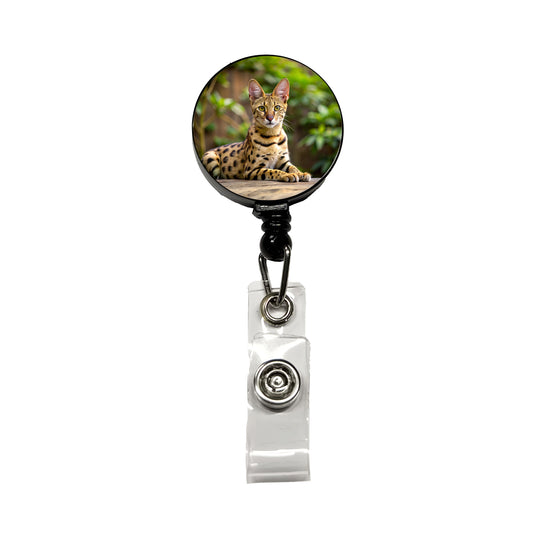 Savannah Cat Photo Retractable ID Key Card Name Tag Badge Holder with Clip