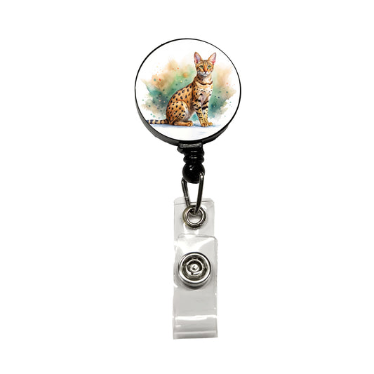 Savannah Cat Watercolor Style Retractable ID Key Card Name Tag Badge Holder with Clip