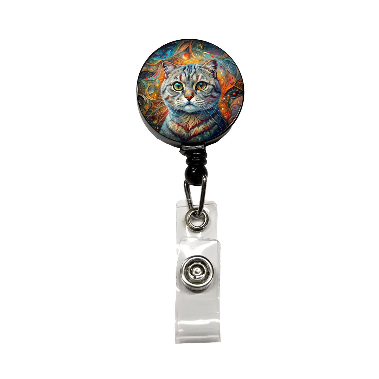 Scottish Fold Cat Abstract Art Retractable ID Key Card Name Tag Badge Holder with Clip