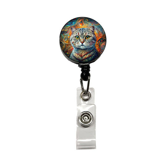 Scottish Fold Cat Abstract Art Retractable ID Key Card Name Tag Badge Holder with Clip
