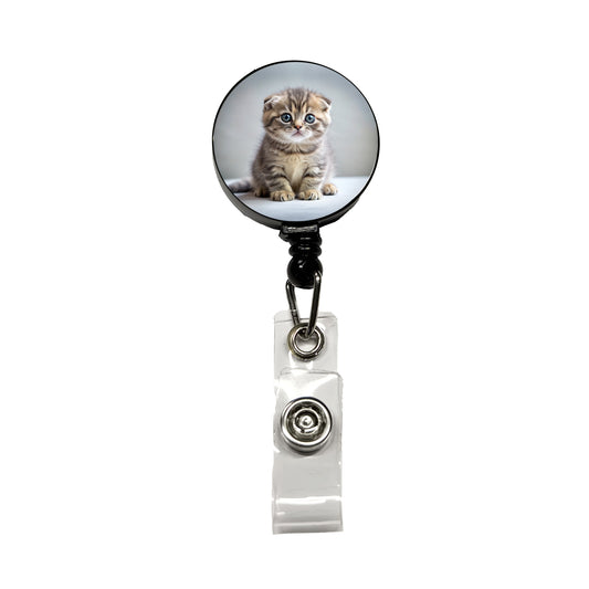 Scottish Fold Cat Kitten Photo Retractable ID Key Card Name Tag Badge Holder with Clip