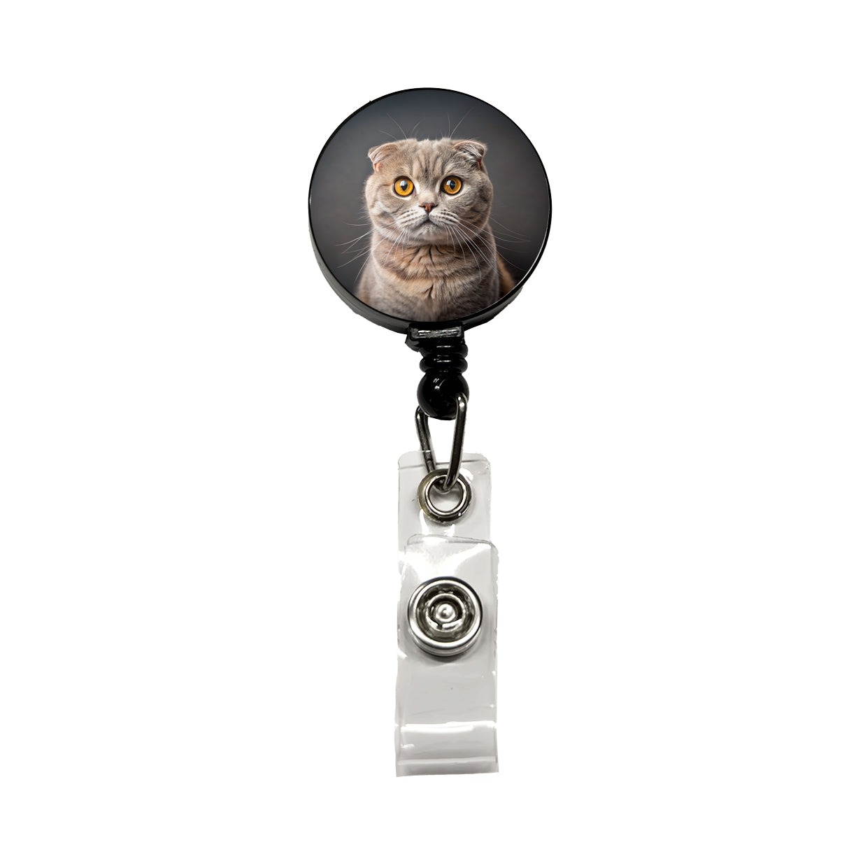 Scottish Fold Cat Photo Retractable ID Key Card Name Tag Badge Holder with Clip