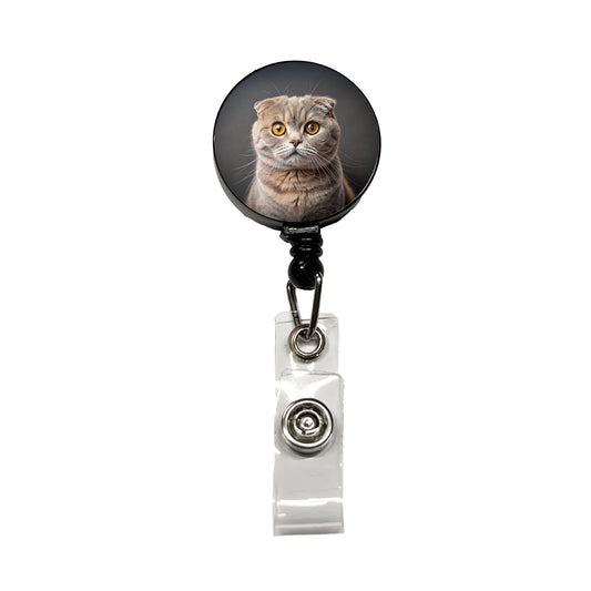 Scottish Fold Cat Photo Retractable ID Key Card Name Tag Badge Holder with Clip