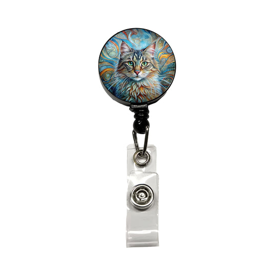 Siberian Cat Abstract Art Retractable ID Key Card Name Tag Badge Holder with Clip