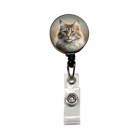 Siberian Cat Illustration Retractable ID Key Card Name Tag Badge Holder with Clip