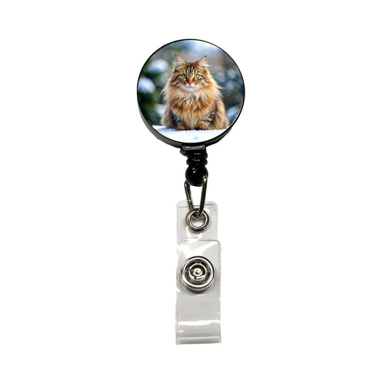 Siberian Cat Photo Retractable ID Key Card Name Tag Badge Holder with Clip