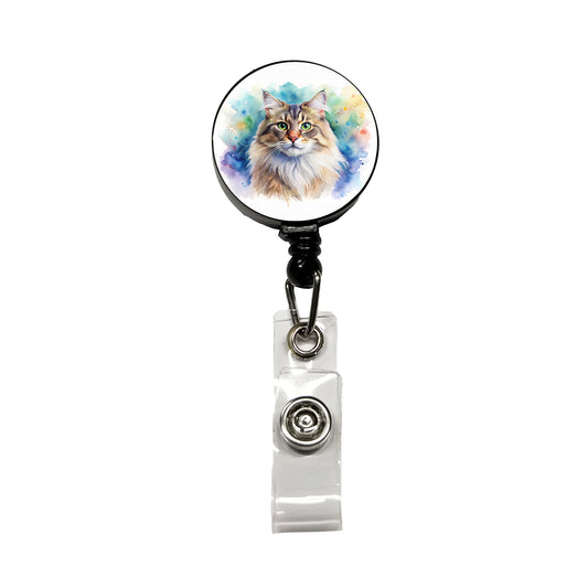 Siberian Cat Watercolor Style Retractable ID Key Card Name Tag Badge Holder with Clip