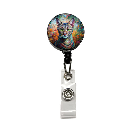 Singapura Cat Abstract Art Retractable ID Key Card Name Tag Badge Holder with Clip