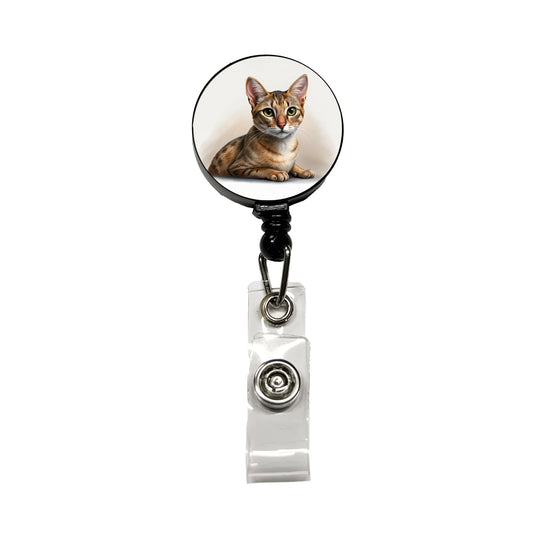 Singapura Cat Illustration Retractable ID Key Card Name Tag Badge Holder with Clip