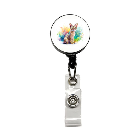 Singapura Cat Watercolor Style Retractable ID Key Card Name Tag Badge Holder with Clip