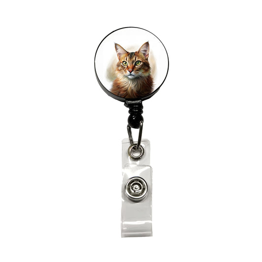 Somali Cat Illustration Retractable ID Key Card Name Tag Badge Holder with Clip
