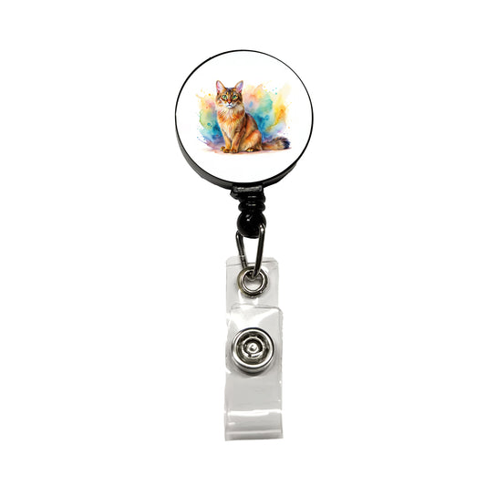 Somali Cat Watercolor Style Retractable ID Key Card Name Tag Badge Holder with Clip