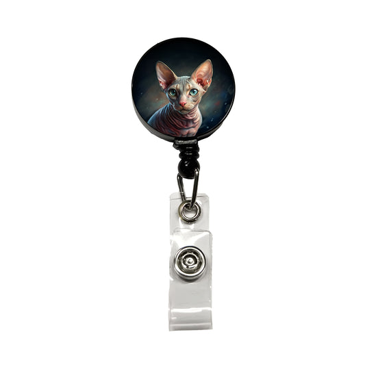 Sphynx Cat Illustration Retractable ID Key Card Name Tag Badge Holder with Clip