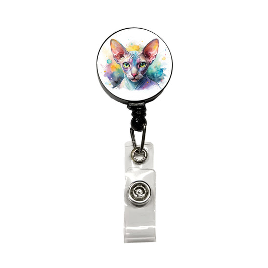 Sphynx Cat Watercolor Style Retractable ID Key Card Name Tag Badge Holder with Clip