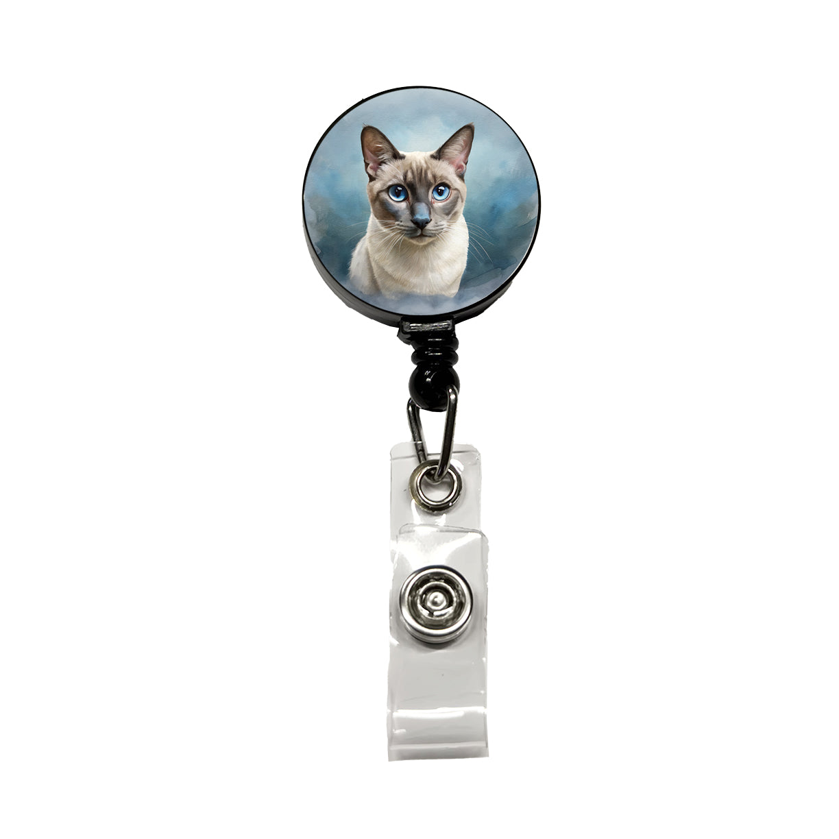 Tonkinese Cat Illustration Retractable ID Key Card Name Tag Badge Holder with Clip