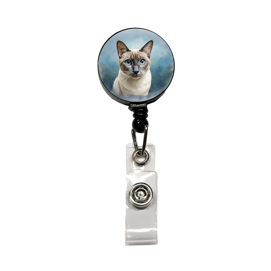 Tonkinese Cat Illustration Retractable ID Key Card Name Tag Badge Holder with Clip