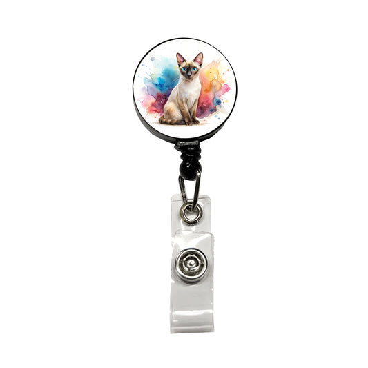 Tonkinese Cat Watercolor Style Retractable ID Key Card Name Tag Badge Holder with Clip