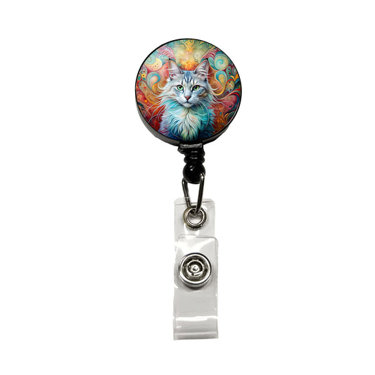 Turkish Angora Cat Abstract Art Retractable ID Key Card Name Tag Badge Holder with Clip