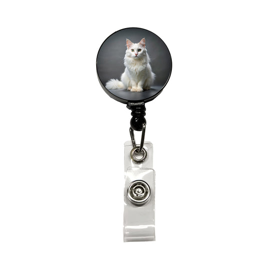 Turkish Angora Cat Photo Retractable ID Key Card Name Tag Badge Holder with Clip
