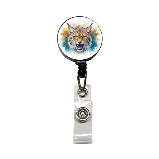 Angry Bobcat Watercolor Design Retractable ID Key Card Name Tag Badge Holder with Clip