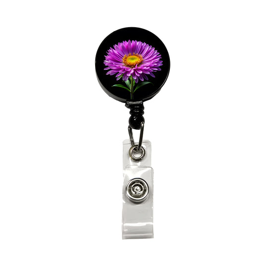 Aster Purple Flower Photo Retractable ID Key Card Name Tag Badge Holder with Clip
