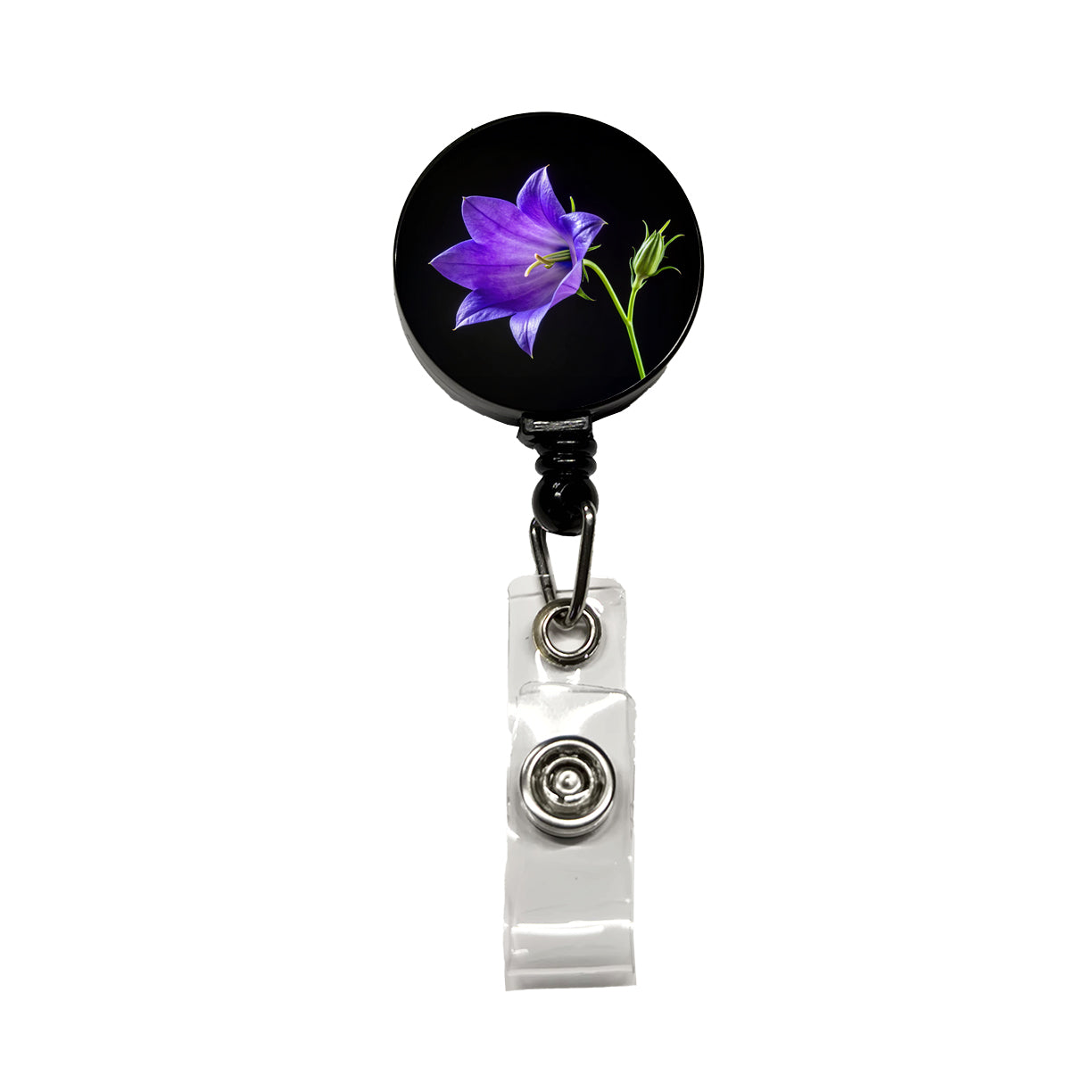 Bellflower Purple Flower Photo Retractable ID Key Card Name Tag Badge Holder with Clip