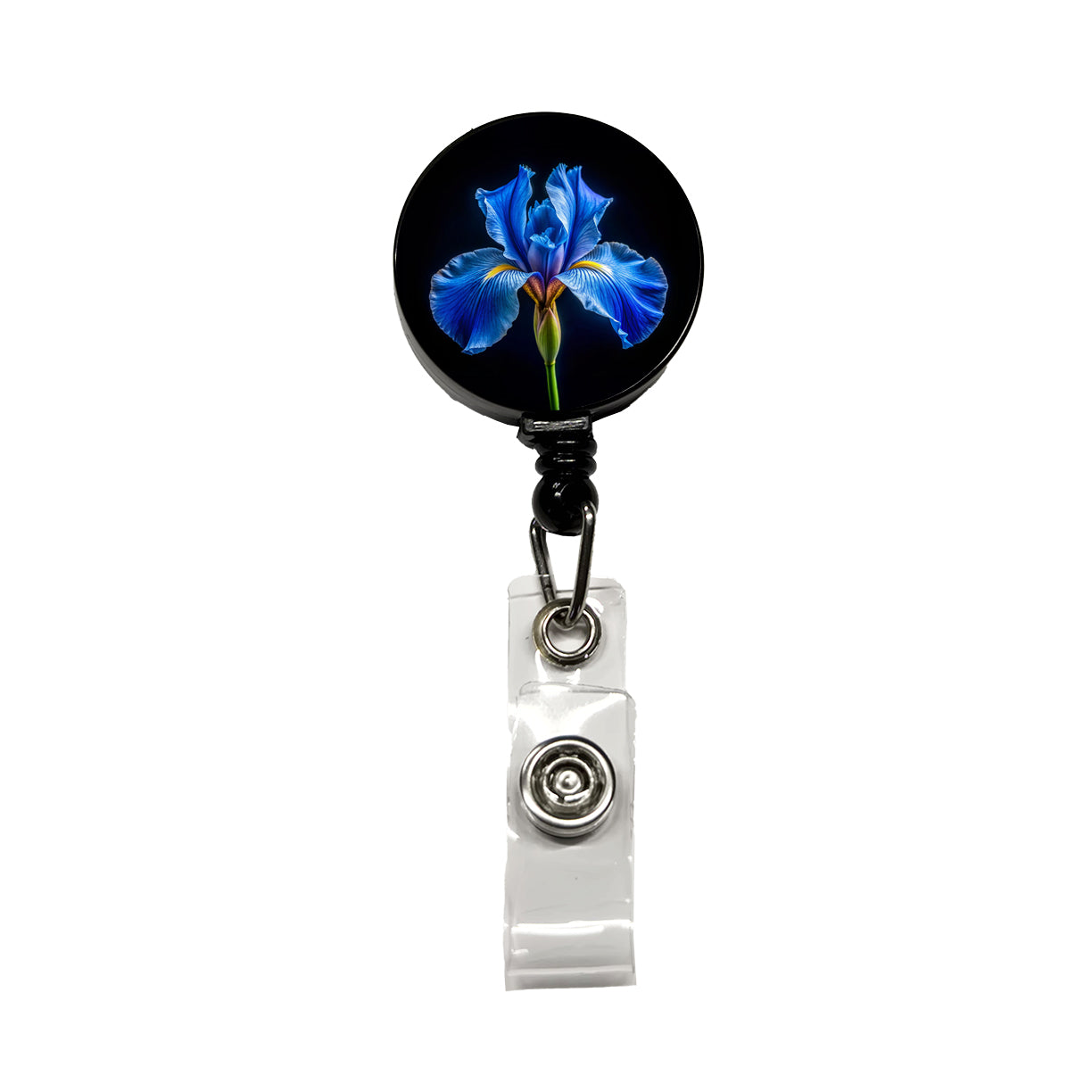 Blue Iris Flower Photo Retractable ID Key Card Name Tag Badge Holder with Clip