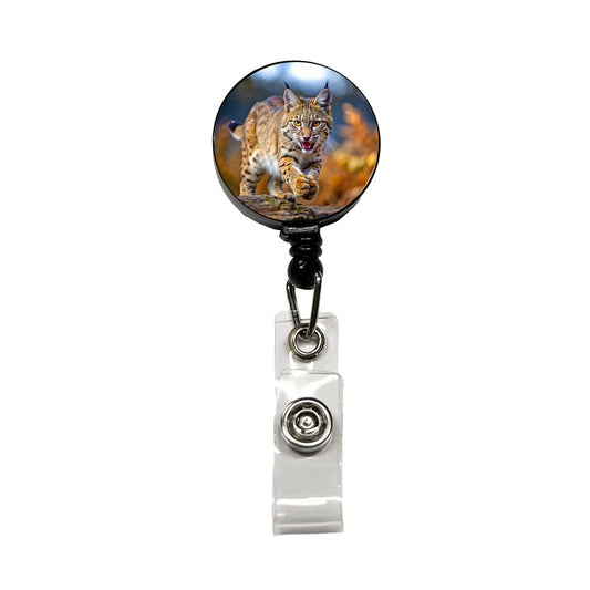 Bobcat Leaping To Catch Prey Retractable ID Key Card Name Tag Badge Holder with Clip