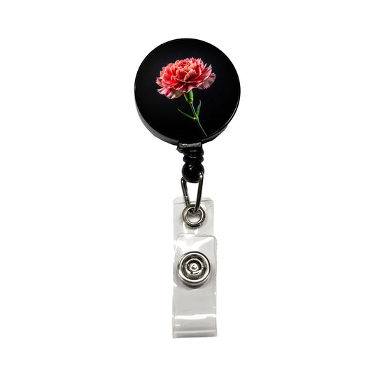 Carnation Flower Photo Retractable ID Key Card Name Tag Badge Holder with Clip