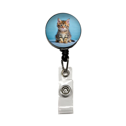 Cute Tabby Kitten Cat Photo Retractable ID Key Card Name Tag Badge Holder with Clip